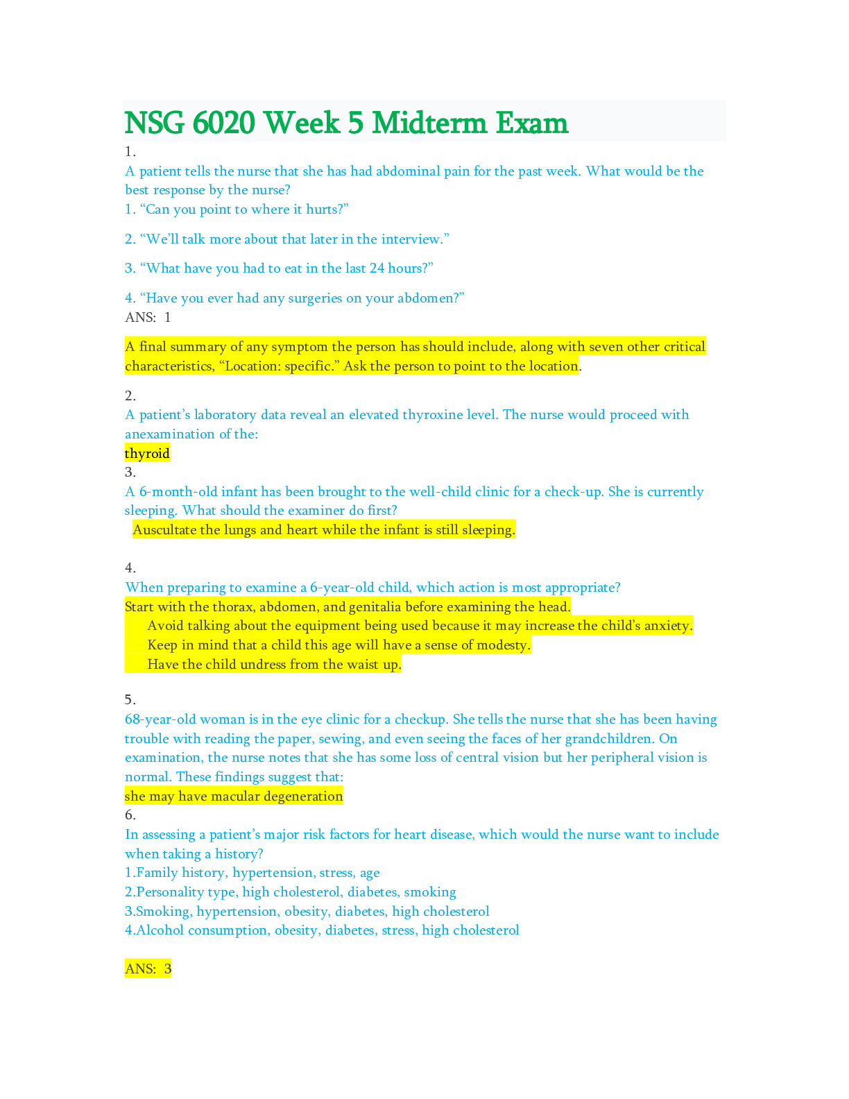 Preview image of NSG 6020 Week 5 Midterm Exam Question/Answers (Completed Version) document